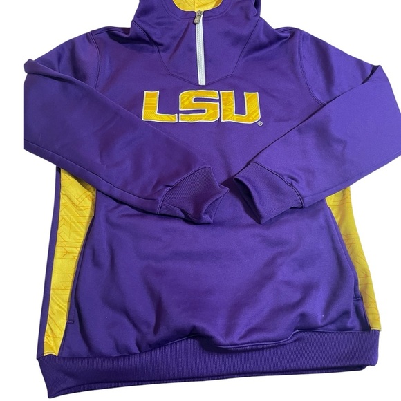 GEN 2 LSU PURPLE & YELLOW 1/4 ZIP YOUTH/WOMENS HOODIE SZ LG 14/16 - Picture 3 of 13